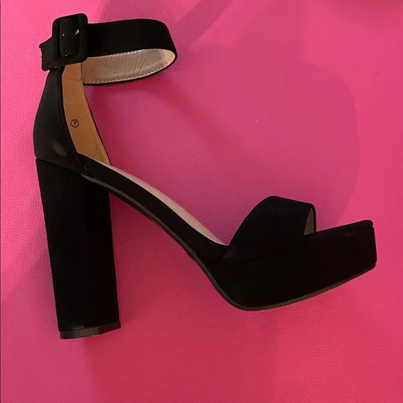 Dream Pairs Hi-Chunk Platform Pump Sandal Size 7 Black Nubuck Finish Block Heel - Picture 1 of 13
